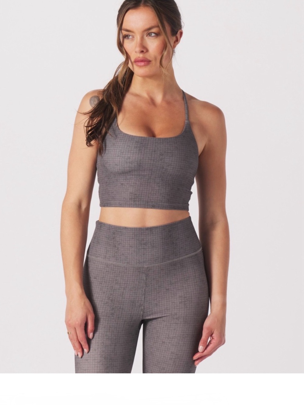 Glyder Pure Bar Carbon Window Pane Ribbed Strappy Sports Bra